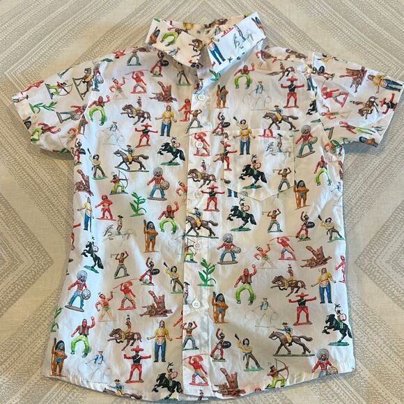 Eticet Boys Colorful Cowboy Wester Graphic Short Sleeve Button Down Shirt - Picture 1 of 6